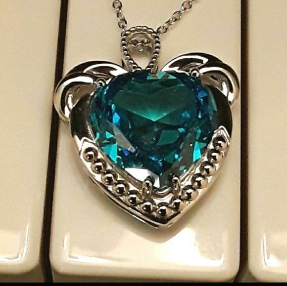 NEW S925 Blue Heart of The Sea Pendant Necklace - Picture 8 of 8